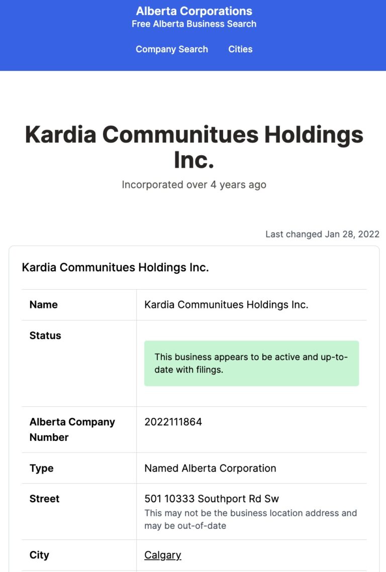 Kardia Holdings Alberta Corps Search